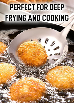 Zulay Kitchen Stainless Steel Slotted Spoon - 14.5” Large Skimmer Frying Spoon for Draining & Serving - Heat-Resistant, Rust-Proof & Dishwasher Safe Kitchen Utensil for Everyday Use