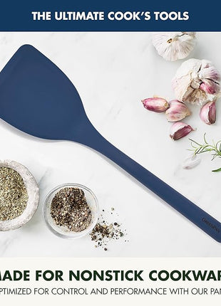 GreenPan Silicone Solid Turner Spatula, Flipping Cooking Kitchen Utensil, Flexible Rubber Nonstick Cookware, Rigid Steel Core, Heat-Resistant, Anti-Slip Handle, BPA-Free, Dishwasher Safe, Blue