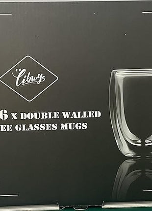 LIBWYS 6 Pack Double Walled Coffee Cups Glasses Mugs, 12oz Espresso Cappuccino Latte Tea Cups with Handle, Heat Resistant Borosilicate Clear Glasses 350ml