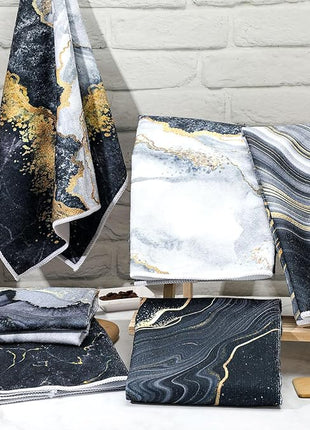 Boyiee Set of 6 Marble Kitchen Towels Gold Black Marble Tea Dish Towels 24 x 16 Inches Modern Absorbent Hand Washcloths Housewarming Gifts for Farmhouse Kitchen Bathroom Decorations