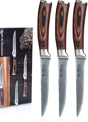 Wakoli EDIB 4-Piece Damascus Steak Knife Set – Professional Dining Kitchen Knives with VG10 Core Blades, 67-Layer Damascus Steel & Ergonomic Pakkawood Handles – Premium Steak Cutlery in Gift Box