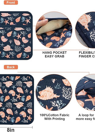 Pot Holders Set of 2 Heat Resistant 480℉ Kitchen 100% Cotton Comfortable Lining Printing Cowry Flower Women Men Home Cooking Baking Microwave BBQ Gift (Cowry potholders)