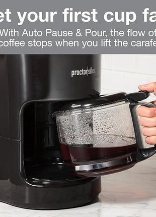 Proctor Silex 10-Cup Coffee Maker, Works with Smart Plugs That Are Compatible with Alexa, Auto Pause and Serve, Black (48351PS)