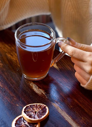 Bormioli Rocco Glass Coffee Mug Set, (6 Pack) 10¾ Ounce with Convenient Handle, Tea Glasses for Hot/Cold Beverages, Thermal Shock Resistant, Tempered Glass, for Cappuccino, Latte, Espresso, clear.