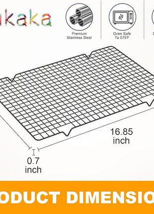 2PCS Cooling Racks for Cooking and Baking -11.65''x16.85''Heavy Duty Stainless Steel Wire Rack for Baking, Grilling, Roasting - Oven & Dishwasher Safe - Fits Half Sheet Pan（Black）
