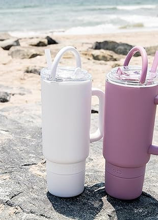 Ello Port 40oz Tumbler with Carry Loop & Integrated Handle, Vacuum Insulated Stainless Steel Reusable Water Bottle, Travel Mug with Leak Proof Lid and Straw, Perfect for Iced Coffee and Tea, Mauve