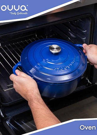 Cast Iron Dutch Oven with Lid – Non-Stick Ovenproof Enamelled Casserole Pot – Sturdy Dutch Oven Cookware – Dark Blue, 7.3-Quart, 30cm – by Nuovva