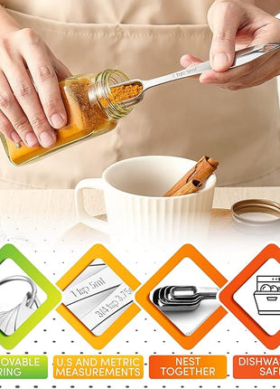 Spring Chef Stainless Steel Measuring Spoons Set of 6 with Leveler, Rectangular Metal Teaspoon & Tablespoon Measuring Spoons for Dry & Liquid Ingredients - Nesting Kitchen Gadgets For Baking & Cooking