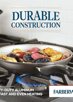 Farberware Dishwasher Safe Nonstick Cookware Pots and Pans Set, 15 Piece, Pewter