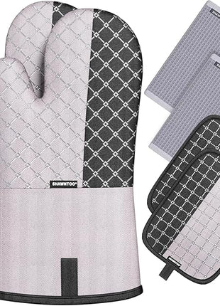 Oven Mitts and Pot Holders Sets 6pcs, Kitchen Oven Glove,High Heat Resistant 550 Degree Extra Long Oven Mitts and Potholders with Non-Slip Silicone Surface for Home Essentials (Grey) (Slate Grey)