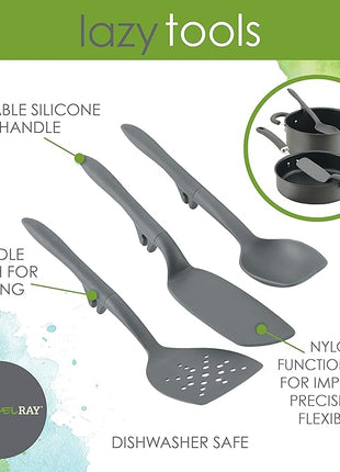 Rachael Ray Tools and Gadgets Spoon, Slotted and Solid Turners Set/ Cooking Utensils - 3 Piece, Gray