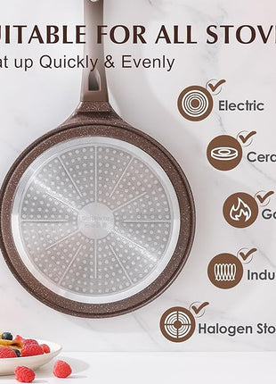 SENSARTE Nonstick Crepe Pan, Swiss Granite Coating Dosa Pan Pancake Flat Skillet Tawa Griddle 10-Inch with Stay-Cool Handle, Induction Compatible (Toffee Brown)