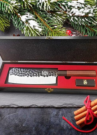 MITSUMOTO SAKARI Boning Knife 7 inch - Hand Forged Japanese Meat Cleaver Knives, 3-Layer 9CR18MOV High Carbon Steel, Rosewood Handle & Sandalwood Box