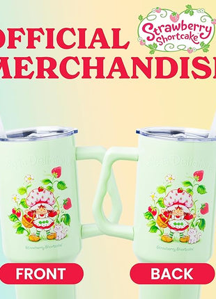 Silver Buffalo Strawberry Shortcake and Custard “Life is Delicious!” Stainless Steel Tumbler with Handle, Fits in Standard Cup Holder, 40 Ounces