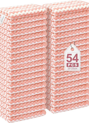 JOYMOOP 54 Packs Microfiber Cleaning Cloths, 10" x 10" Kitchen Towels – Reusable Cleaning Rags, Lint-Free, Super Absorbent Cleaning Cloths for Kitchen, Car, and Household Cleaning, Pink