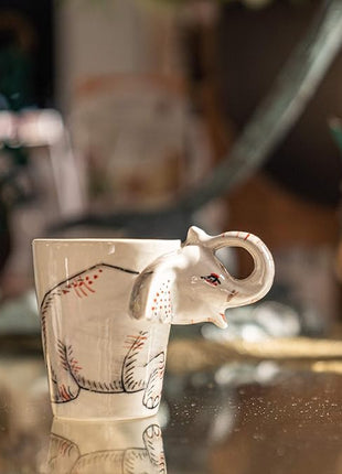 IYARA CRAFT 3D Elephant Coffee Mug 11oz - Handle is Sculpted Trunk, Cute Wildlife Design, Quality Ceramic, Microwave & Dishwasher Safe, Ideal for Tea & Hot Chocolate, 4.5" x 5"… (White trunk)