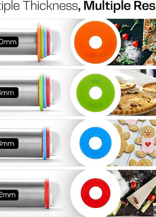 17 Inch Adjustable Stainless Steel Rolling Pin with 4 Thickness Rings & Non-Stick Pastry Mat – Professional Dough Roller for Pizza, Cookies, Pasta & Pies - Red