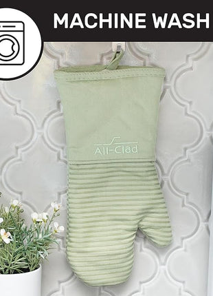 All-Clad Silicone Oven Mitts: Heat Resistant up to 500 Degrees - 100% Cotton & Silicone, 14"x7" Oven Mitt for Kitchen and Barbeque, 2-Pack, Fennel