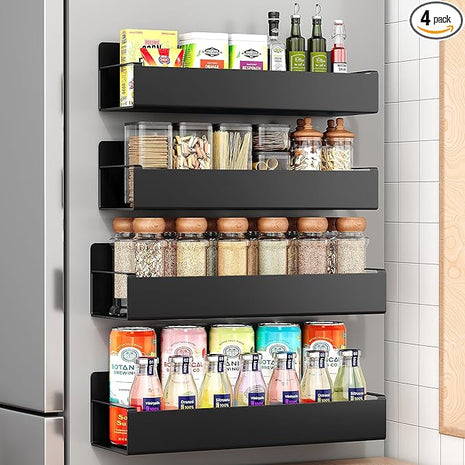4 Pack Moveable Fridge Magnetic Spice Racks,Metal Black