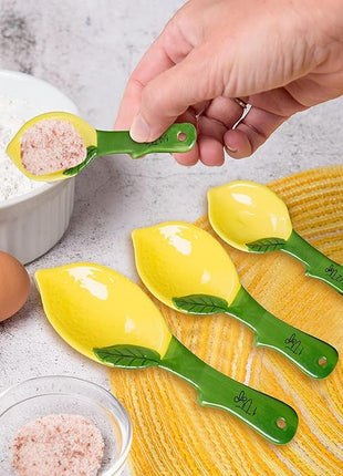 Lemon Ceramic Spoons Set: Lemon Shaped Measuring Spoons: 1 Tablespoon, 1 Teaspoon, 1/2 Teaspoon and 1/4 Teaspoon