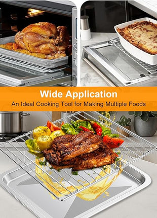 Air Fryer Baking Pan & Grill Rack Set for Breville Countertop Oven BOV845BSS, 14''×11.6''&11.77''×11.77', Nonstick Stainless Steel Set 360°Heating Grilling Oven Accessories for Family Cooking