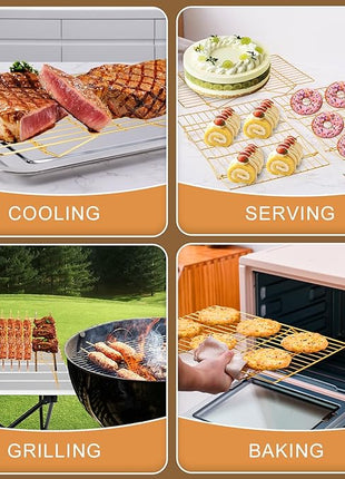 Cooling Rack for Baking 3 Tiers, 16" x 10" Cookie Cooling Wire Rack Stackable Collapsible Nonstick, Stainless Steel Baking Cooking Cooling Racks with Optimum Air Flow, Gold