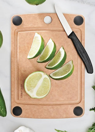 Epicurean All-In-One Cutting Board with Non-Slip Feet and Juice Groove, 10" × 7", Natural/Black