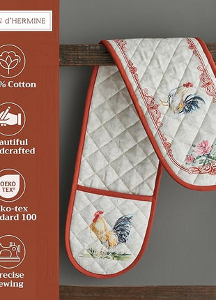 Maison d' Hermine Double Oven Mitts 100% Cotton 7"x35" Double Oven Mitt Heat Resistant BBQ Cooking Gloves with Loop, Baking, Grilling, Home, Kitchen, Handling Hot Pans Spring Summer (Campagne)