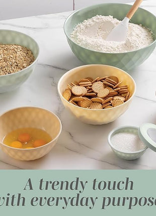 COOK WITH COLOR Mixing Bowls with Lids - 12 Piece Plastic Nesting Bowls Set includes 6 Prep Bowls and 6 Lids, Diamond Design - Microwave Safe, Mint