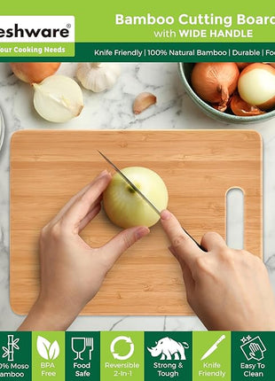 Bamboo Cutting Boards for Kitchen [Set of 3] Wood Cutting Board for Chopping Meat, Vegetables, Fruits, Cheese, Knife Friendly Serving Tray with Handles