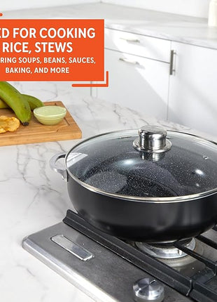 IMUSA 4.4Qt Bistro Ceramic Nonstick Caldero/Dutch Oven with Glass Lid, Black