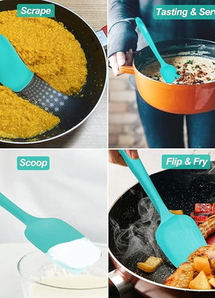 Silicone Spatula Set, High Heat Resistan Rubber Spoon Spatula, Non-Stick Spoonula with Seamless One Piece Design, Flexible Scrapers Baking Mixing Tool, 3 Pack, teal