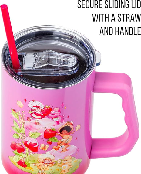 Silver Buffalo Care Bears and Strawberry Shortcake Ombre Stainless Steel Tumbler with Handle, Fits in Standard Cup Holder, 40 Ounces