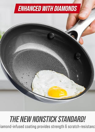 Blue Diamond Frying Pan 8” Skillet, Diamond Infused Healthy Ceramic Nonstick, PFAS and PFOA-Free, Dishwasher and Oven Safe, Even Heating, Metal Utensil Safe, Warp Control Base, Grey
