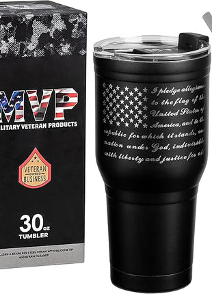 Military Gift Shop Pledge of Allegiance 30 oz Coffee Travel Mug | Double Wall Vacuum Insulated American Flag Coffee Tumbler | Stainless Steel - Pledge 30oz Tumbler
