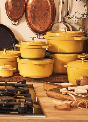 Staub Cast Iron Round Cocotte, Dutch Oven, 5.5-quart, serves 5-6, Made in France, Citron