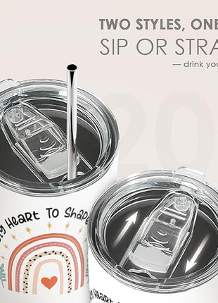 SANDJEST Teacher Tumbler - It Takes Big Heart to Shape Little Minds Travel Coffee Mug Appreciation Gift for Teachers - 20oz Insulated Stainless Steel Tumblers Birthday, Christmas, Back To School Gifts