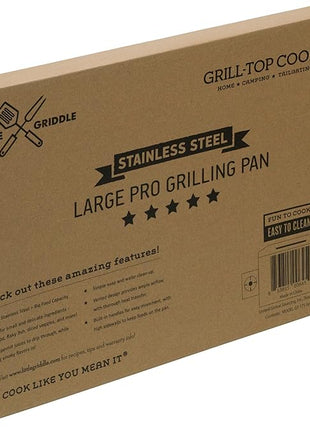 LITTLE GRIDDLE - Large Pro Grill Pan, High sidewalls with built-in handles, Stainless Steel Material, Big Food Capacity and Vented Design - Durable and Easy to Clean
