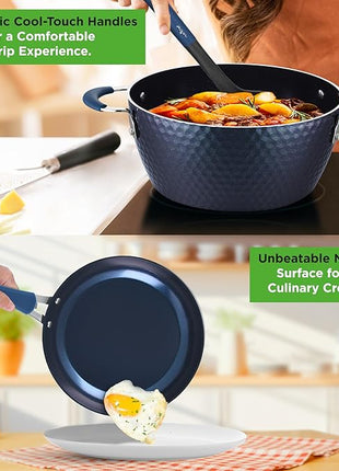 NutriChef 11-Piece Kitchen Cookware Set, Non-Stick Pots and Pans, Easy-to-Clean, Kitchen Utensils Set with Ceramic Coating for Home Cooking, Induction Safe, Diamond Pattern