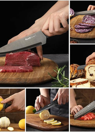 Wanbasion Black Stainless Steel Knife Set, Sharp Kitchen Knife Set Professional, Kitchen Knife Set Dishwasher Safe with Covers for Cooking