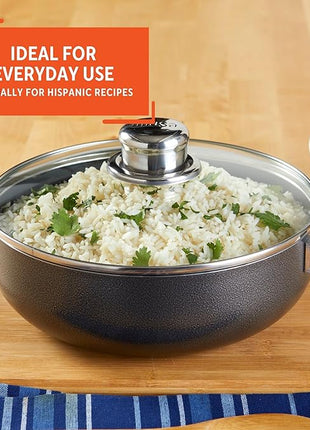 IMUSA 6.9qt Charcoal Aluminum Nonstick Caldero with Glass Lid, Black