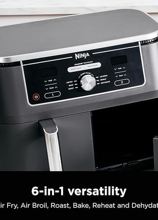 Ninja DZ401 Foodi 10 Quart 6-in-1 DualZone XL 2-Basket Air Fryer with 2 Independent Frying Baskets, Match Cook & Smart Finish to Roast, Broil, Dehydrate for Quick, Easy Family-Sized Meals, Grey