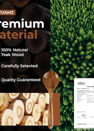 SPATUAMZ Wooden Cooking Spoons, Ladle and Spatula, Fine Polished Teak Wood Cooking Utensils Set of 6, Nonstick Wooden Kitchen Spoon & Spatula Set