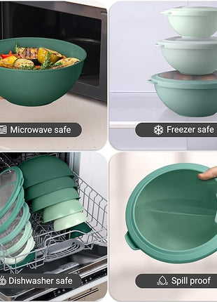 Zulay Kitchen 12-Piece Plastic Mixing Bowl Set - Colorful Nesting Bowls with Lids - Microwave & Freezer Safe (Teal Ombre)