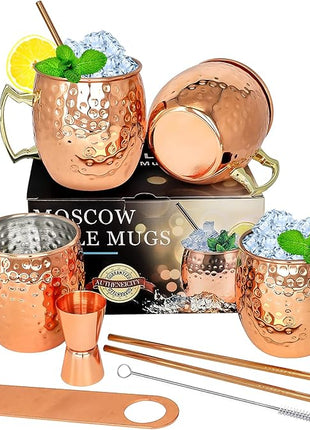 LINALL Moscow Mule Copper Mugs- Set of 4 Copper Plated Stainless Steel Mug 18oz, for Chilled Drinks (4 pcs)