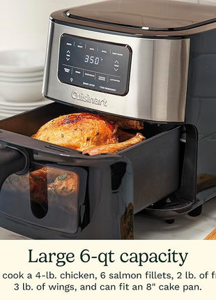 Cuisinart Air Fryer, 6-Quart Basket Large Fryer with 5 Cooking Functions to Roast, Bake, Broil, Air Fry and Keep Warm, 5 Airfryer Presets, Dishwasher-Safe Parts, AIR-200, Stainless Steel & Black