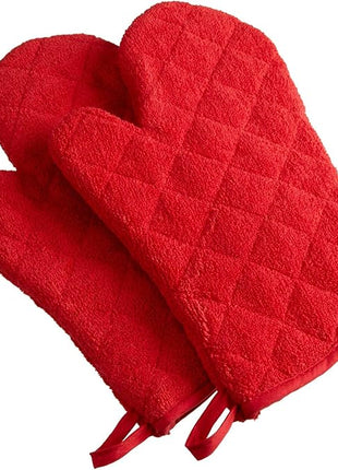 DII Basic Terry Collection 100% Cotton Quilted, Oven Mitt, Red, 2 Piece