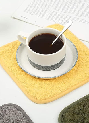 100% Cotton Kitchen Everyday Basic Terry Pot Holder Heat Resistant Coaster Potholder for Cooking and Baking Set of 5 Yellow