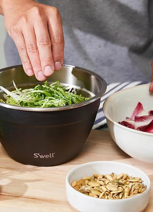 S’well Stainless Steel 64oz Salad Bowl Kit in Onyx, Comes with 2oz Condiment Container and Removable Tray for Organized Serving, Leak-Proof and Dishwasher Safe
