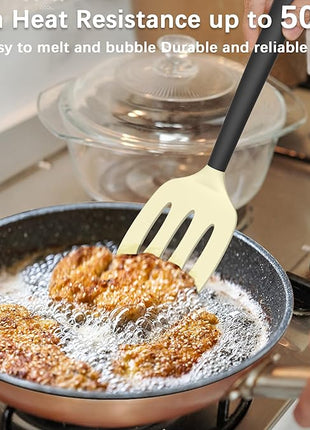 Coukre 2 Pack Silicone Spatula Set, High Heat Resistant, BPA Free Kitchen Spatula, Solid & Slotted Turner for Non-Stick Pans, Sautéing, and Flipping (2, Beige)